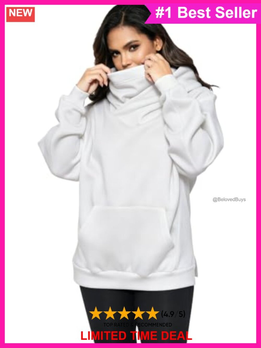 Oversized Fleece Hoodie with Built-In Scarf Neck Gaiter